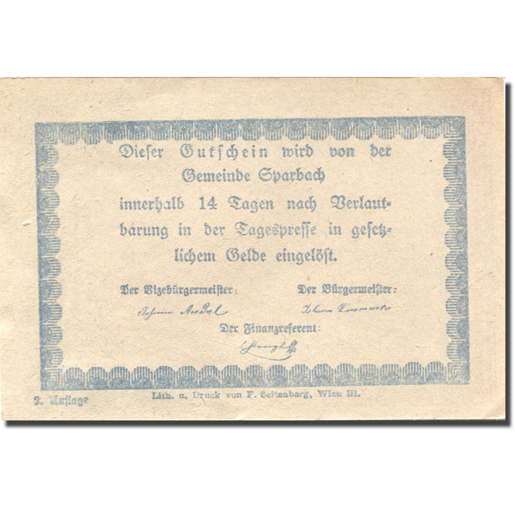 Banknote, Austria, Sparbach, 50 Heller, village, UNC(63), Mehl:FS 1006a