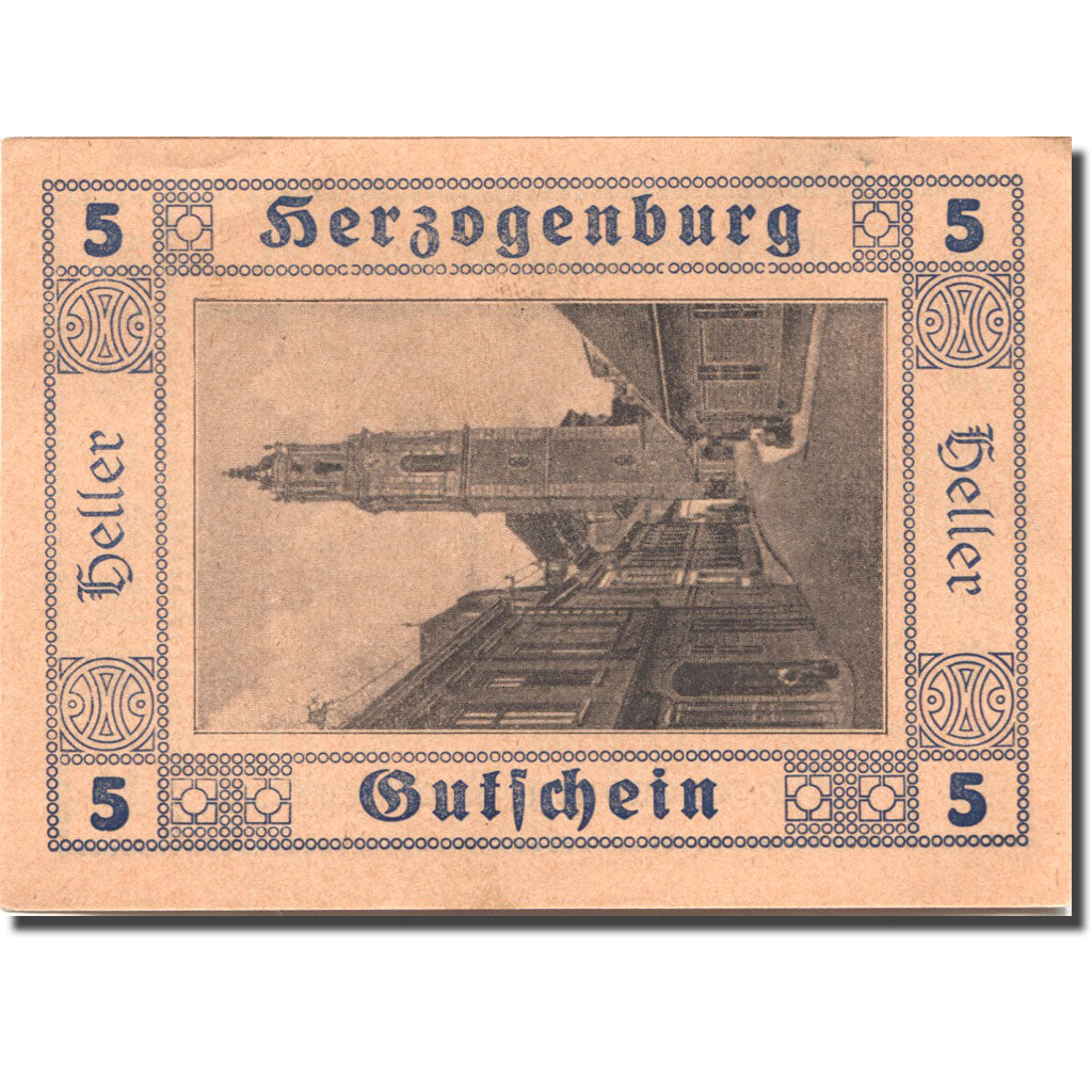 Billet, Autriche, Herzogenburg, 5 Heller, Eglise, 1920, SPL, Mehl:FS 369