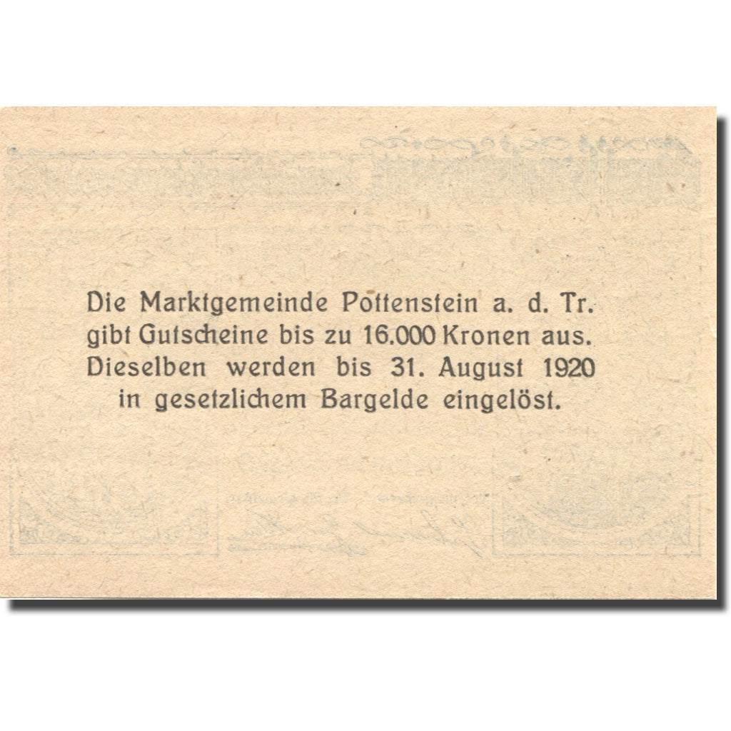 Banknote, Austria, Pottenstein, 50 Heller, château, 1920 UNC(63) Mehl:FS 848b