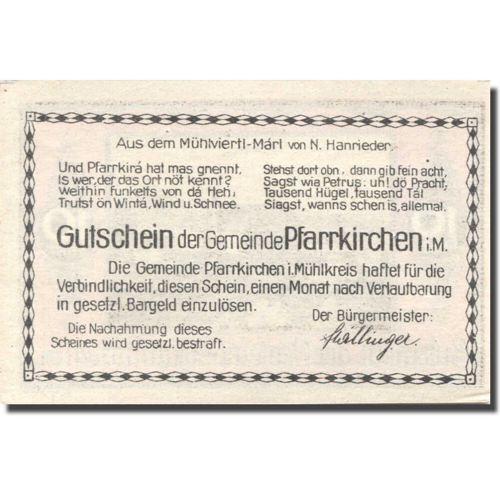 Banknote, Austria, Pfarrkirchen, 10 Heller, Eglise, UNC(63), Mehl:FS 744IIIa