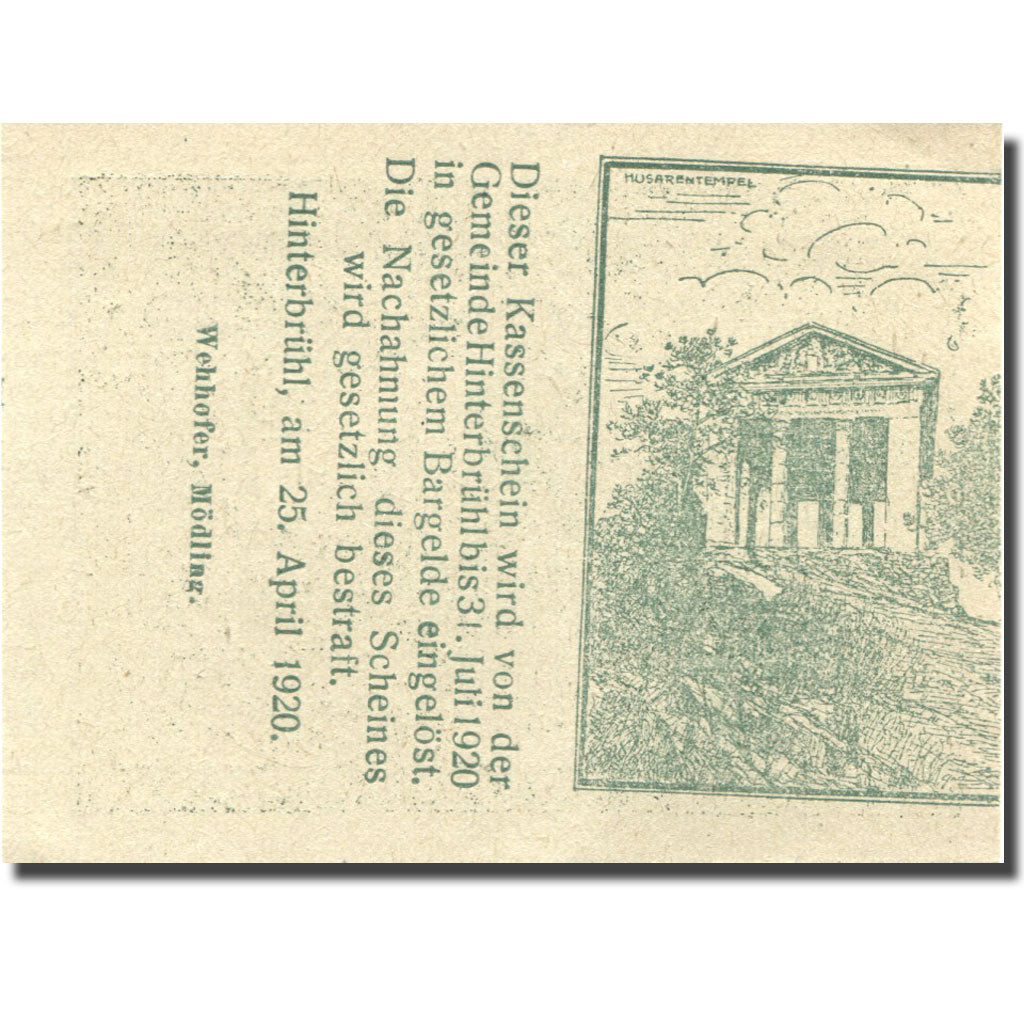 Banknote, Austria, Hinterbrühl, 20 Heller, château, 1920 UNC(63) Mehl:FS 376Ib1