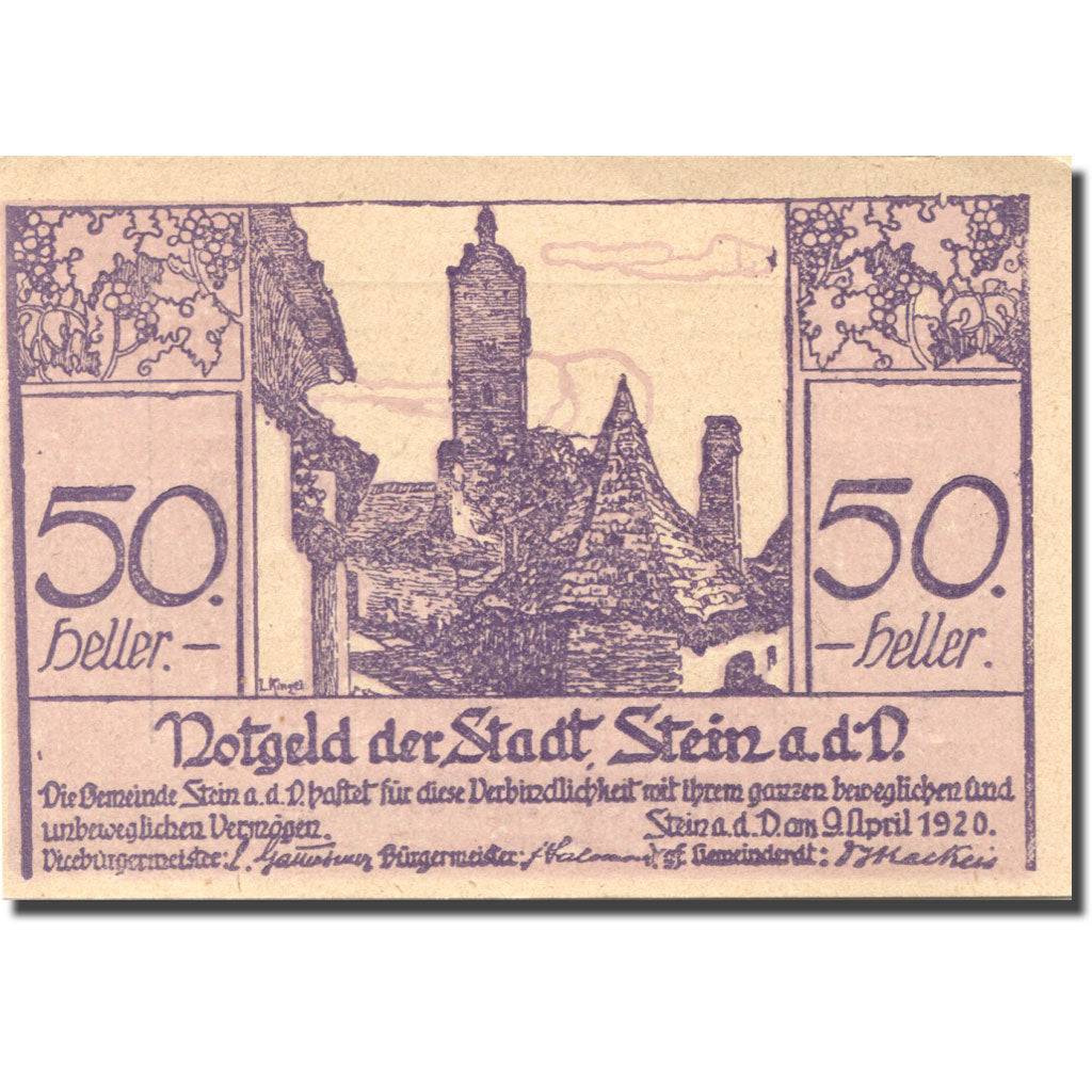 Banconote, Austria, Stein a/d Donau 50 Heller Eglise 1920 SPL Mehl:FS 1015I.6