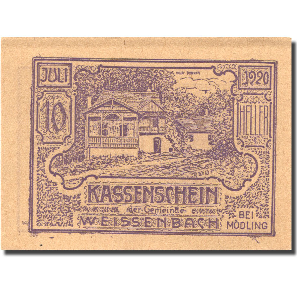 Banknote, Austria, Weissenbach, 10 Heller, chalet, 1920 UNC(63) Mehl:FS 1156Aa