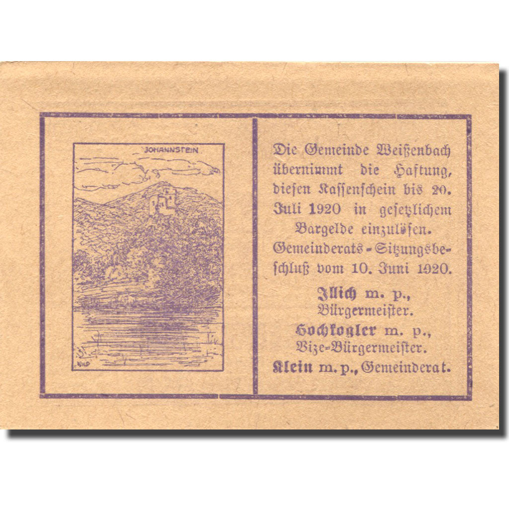 Banknote, Austria, Weissenbach, 10 Heller, chalet, 1920 UNC(63) Mehl:FS 1156Aa