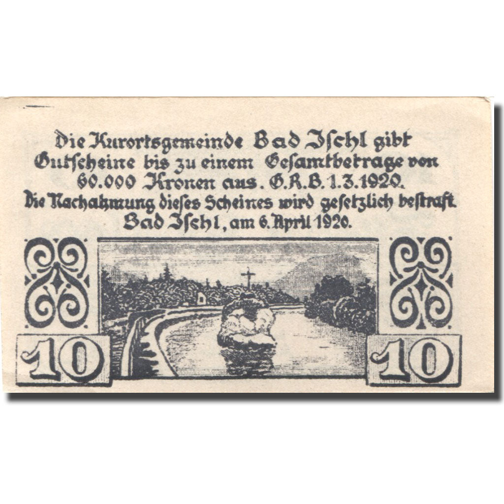 Banknote, Austria, Bad Ischl, 10 Heller, bateau, 1920 UNC(63) Mehl:FS 77c