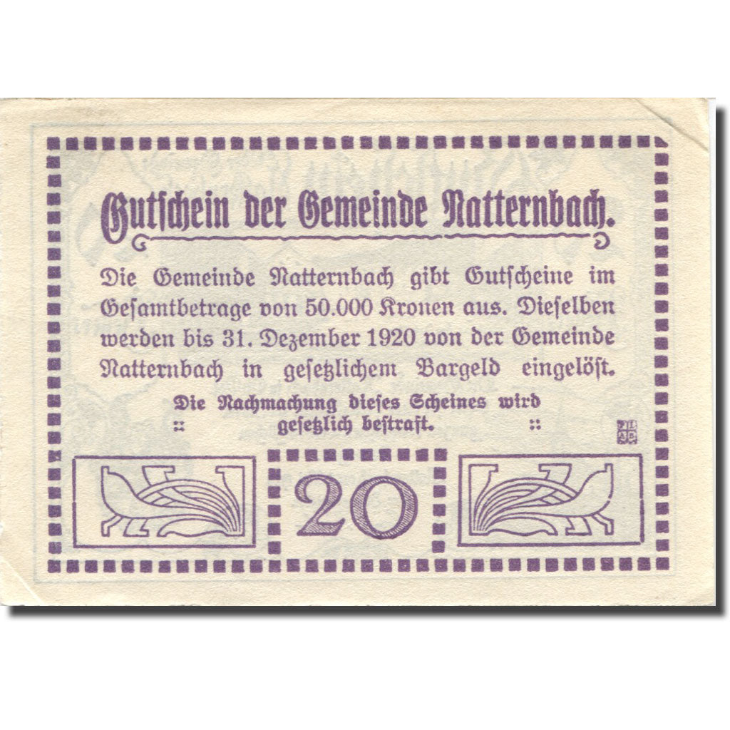 Banknote, Austria, Natternbach, 20 Heller, village, 1920 AU(55-58) Mehl:FS 643Ia