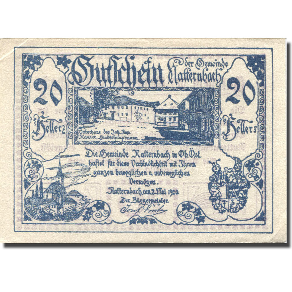 Banknote, Austria, Natternbach, 20 Heller, village, 1920 AU(55-58) Mehl:FS 643Ia