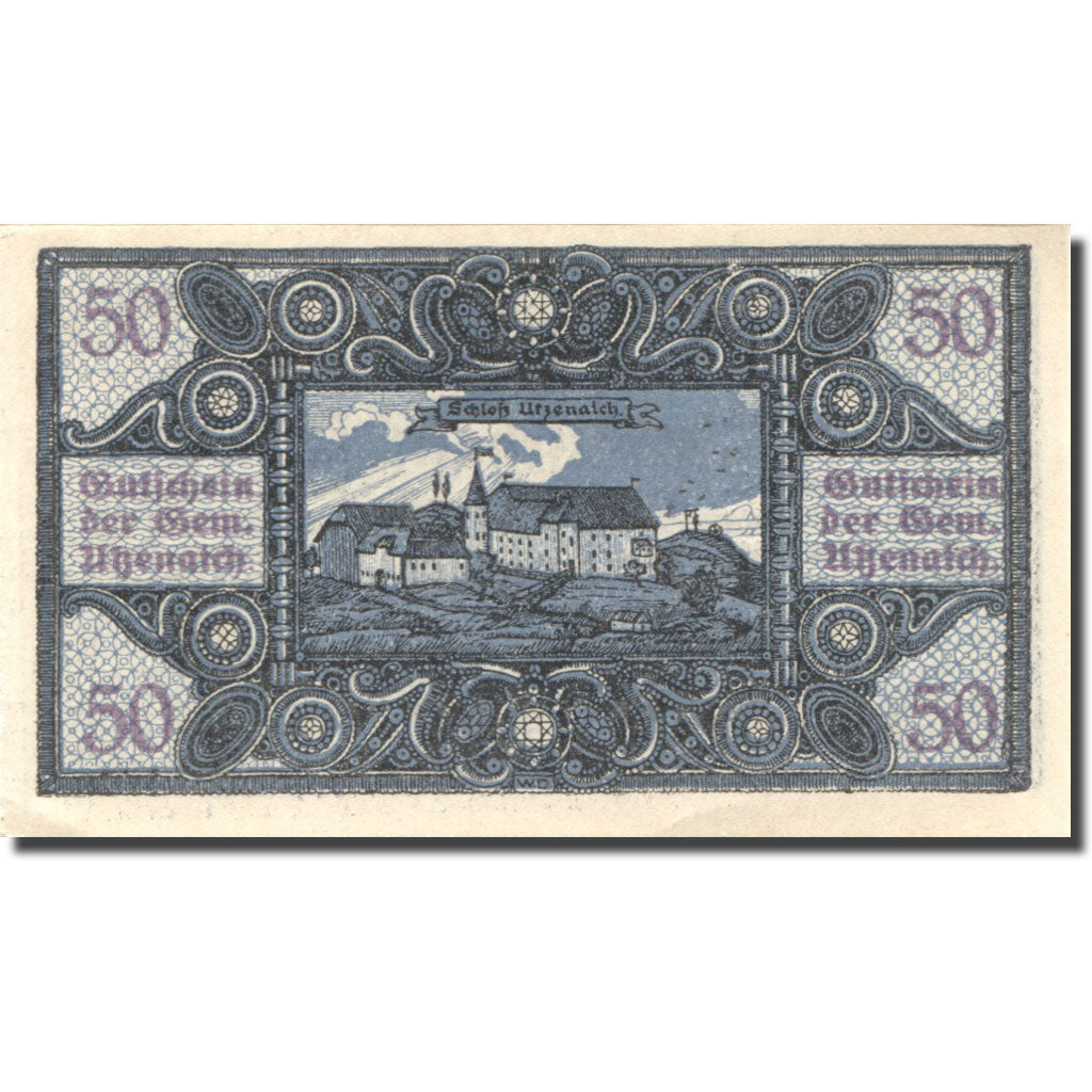 Banknote, Austria Utzenaich 50 Heller, château 2, 1920 UNC(63) blue Mehl:FS 1107