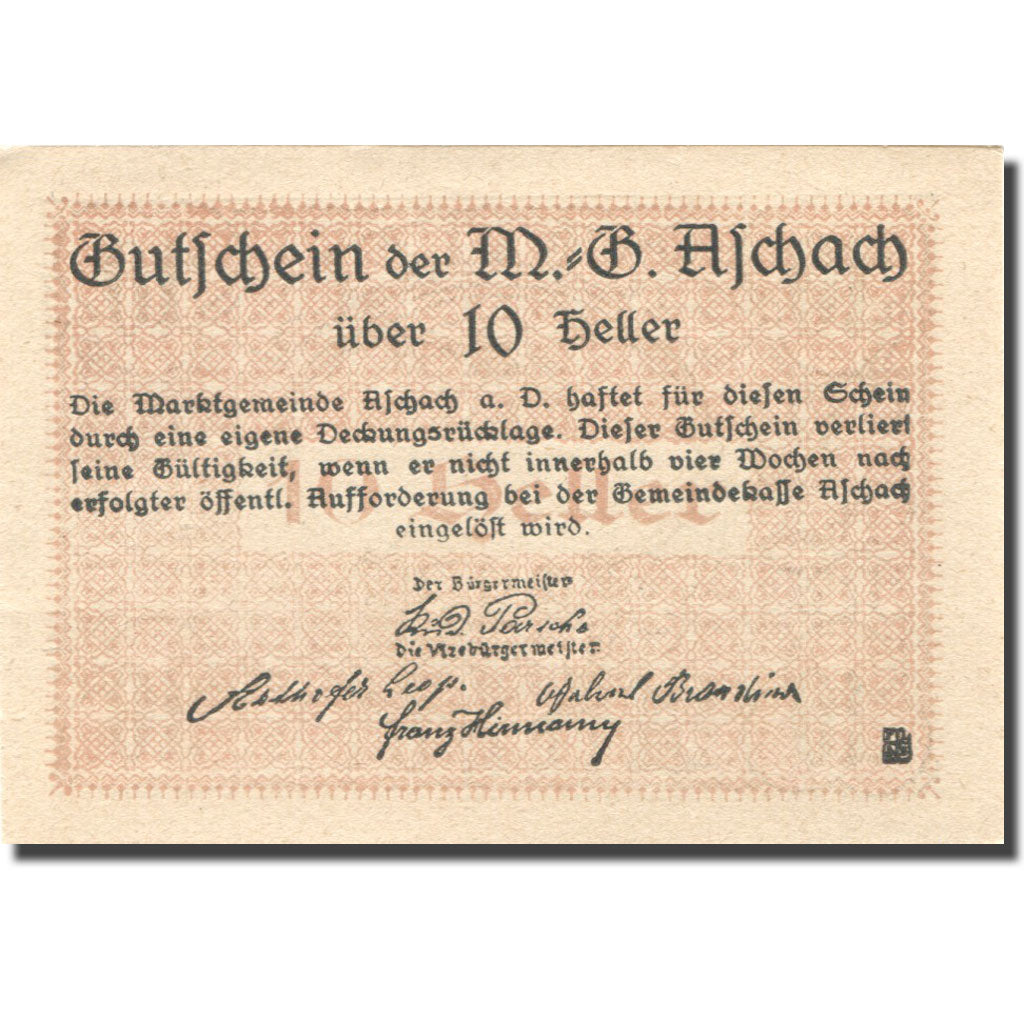 Banknote, Austria, Aschach a/d Donau, 10 Heller, Blason, UNC(63), Mehl:FS 53II