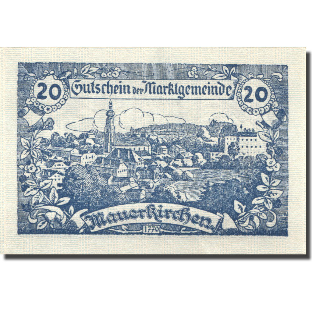 Banknote, Austria, Mauerkirchen, 20 Heller, paysage, 1920 UNC(63) Mehl:FS 598IIa