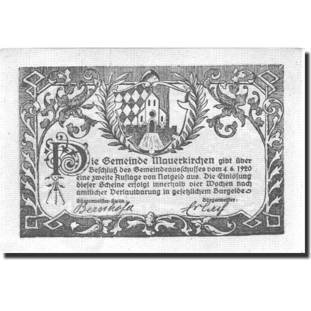 Banknote, Austria, Mauerkirchen, 20 Heller, paysage, 1920 UNC(63) Mehl:FS 598IIa