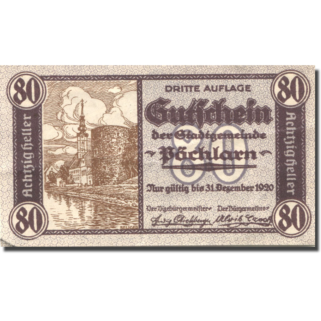Banknote, Austria, Pöchlarn, 80 Heller, chateau 1, 1920 UNC(63) Mehl:FS 755III