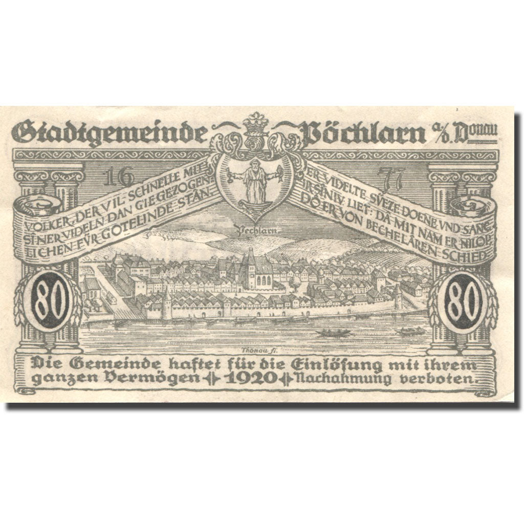 Banknote, Austria, Pöchlarn, 80 Heller, chateau 1, 1920 UNC(63) Mehl:FS 755III