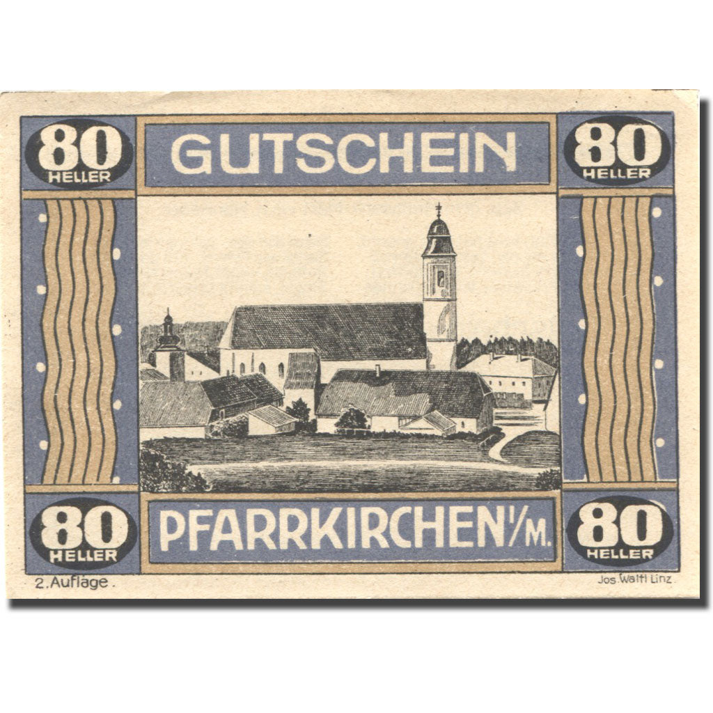 Banknote, Austria, Pfarrkirchen, 80 Heller, Eglise, UNC(63), Mehl:FS 744IId