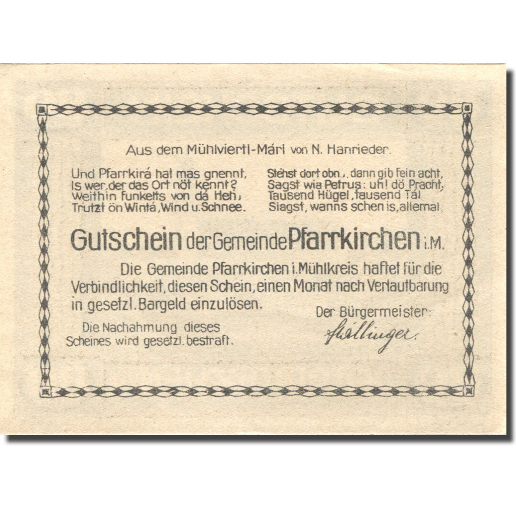 Banknote, Austria, Pfarrkirchen, 80 Heller, Eglise, UNC(63), Mehl:FS 744IId