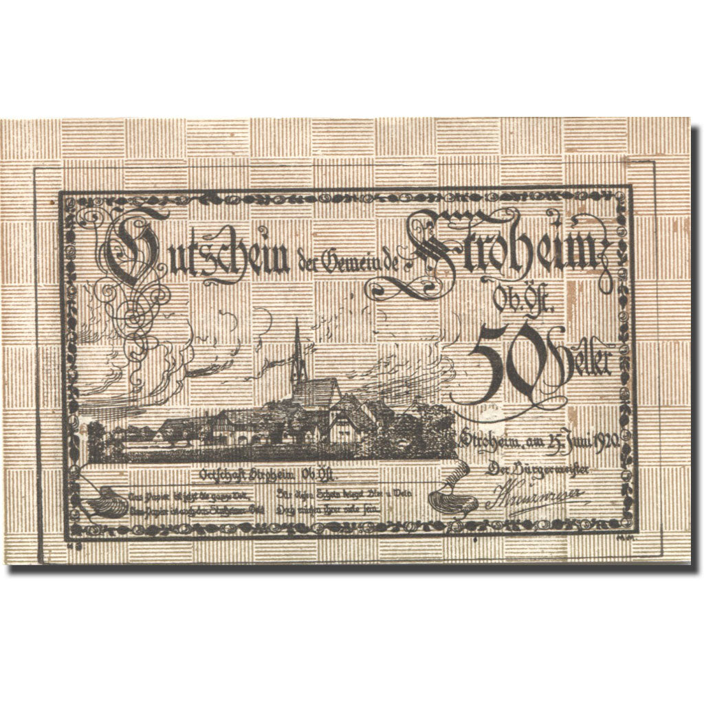 Banknote, Austria, Stroheim, 50 Heller Eglise 1920 UNC(63) brown Mehl:FS 1050Ia