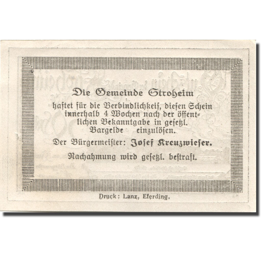 Banknote Austria Stroheim 50Heller, Eglise 1, 1920 UNC(63) green Mehl:FS 1050Ib