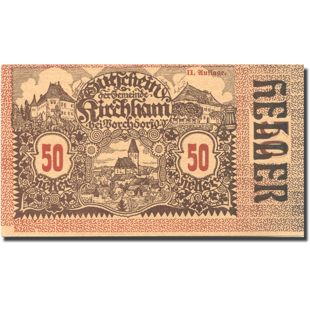 Banknote, Austria, Kirchham, 50 Heller, village, 1920 UNC(63) Mehl:FS 446Ia