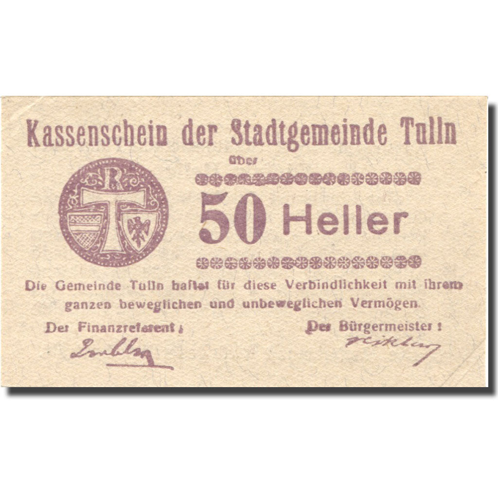 Banknote, Austria, Tulln, 50 Heller, Blason, 1920 UNC(63), Mehl:FS 1083I.3