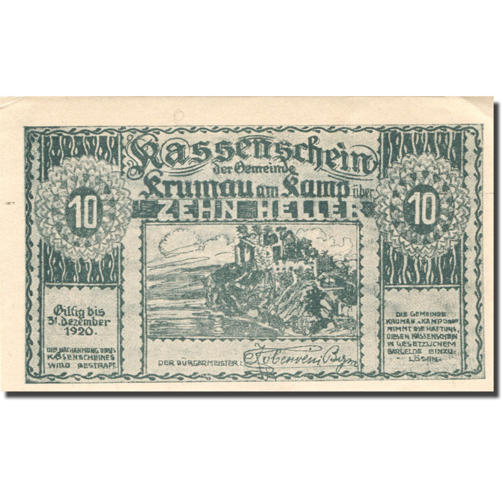 Banknote, Austria, Krumau am Kamp 10Heller château 1920 UNC(60-62) Mehl:FS 487a