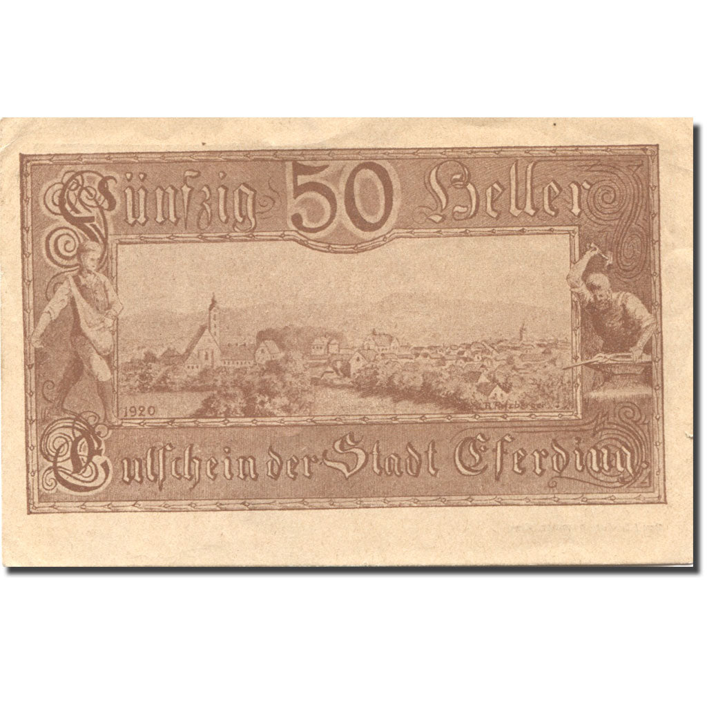Banknote, Austria, Eferding, 50 Heller paysage, 1920, AU(55-58), Mehl:FS 152I.4a