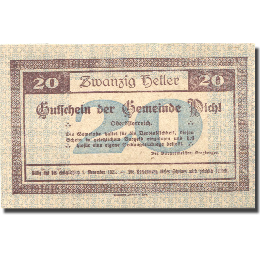 Banknote, Austria, Pichl, 20 Heller, paysage, UNC(63), Mehl:FS 747