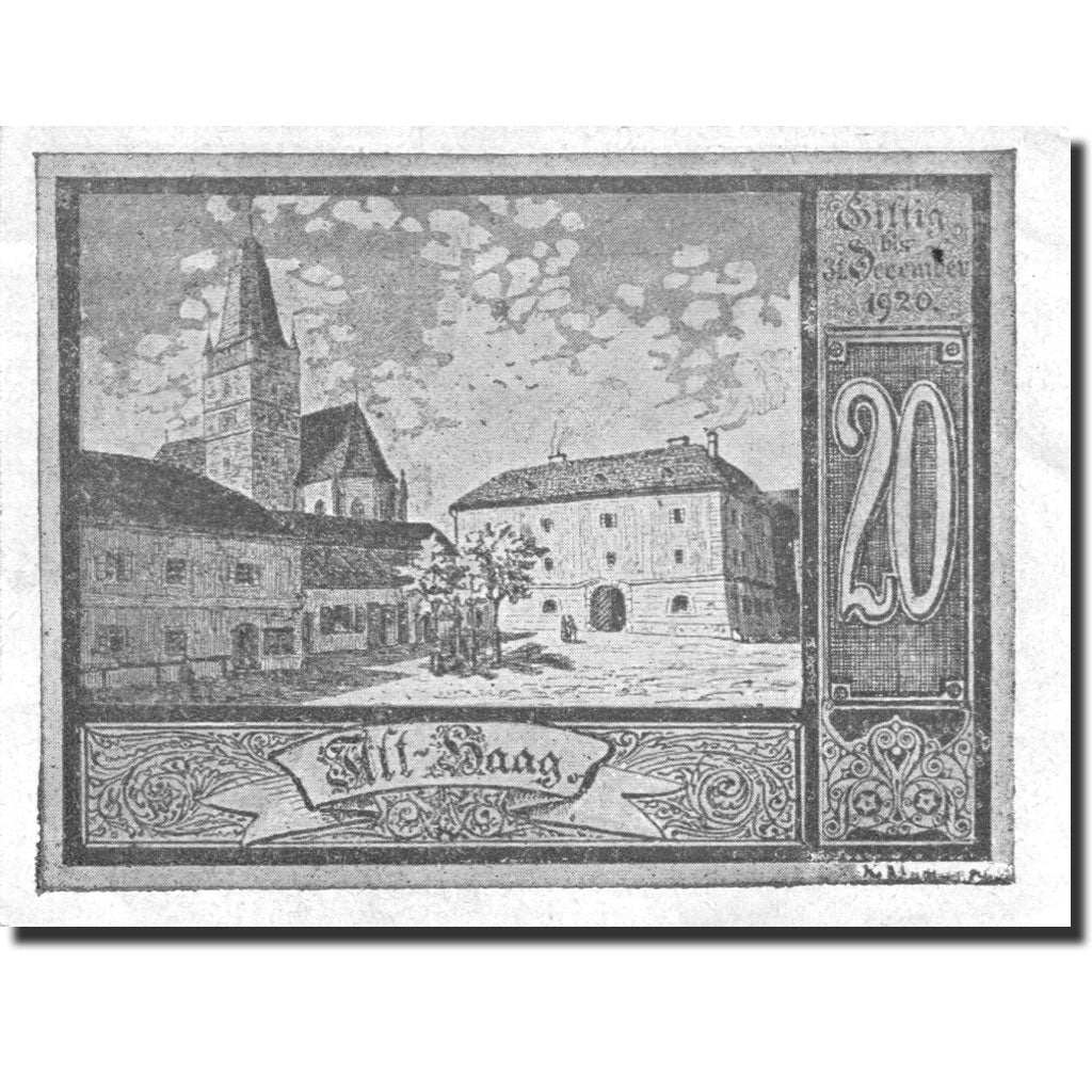 Banknote, Austria, Haag, 20 Heller, Eglise, 1920 UNC(63) brown Mehl:FS 318IVb