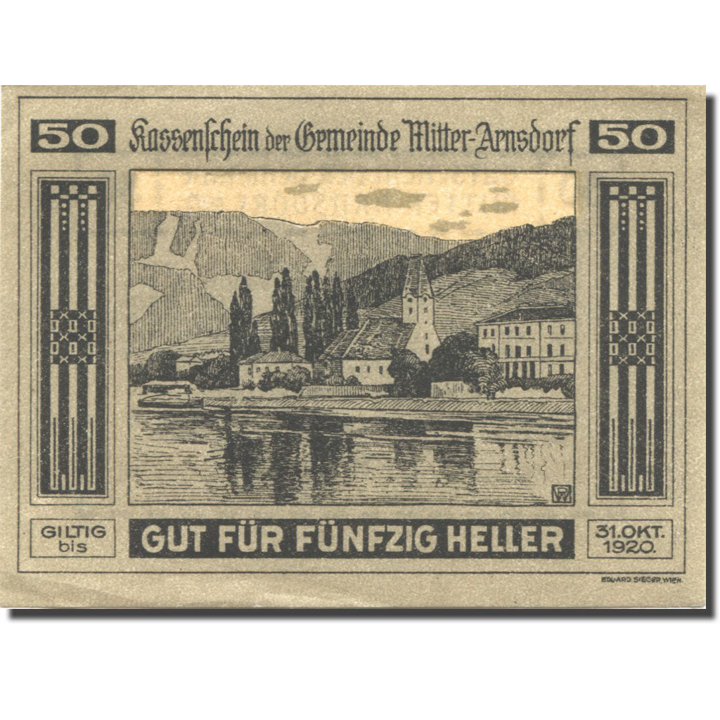 Banknote Austria Mitter-Arnsdorf 50Heller 1920 UNC(63) green Mehl:FS 617a