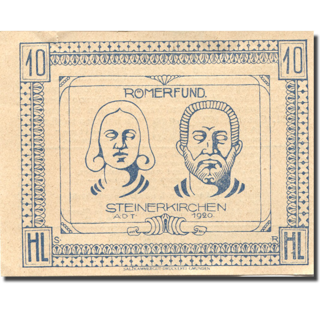 Banknote Austria Steinerkirchen 10Heller personnage 1920 AU50-53 Mehl:FS 1029IIa