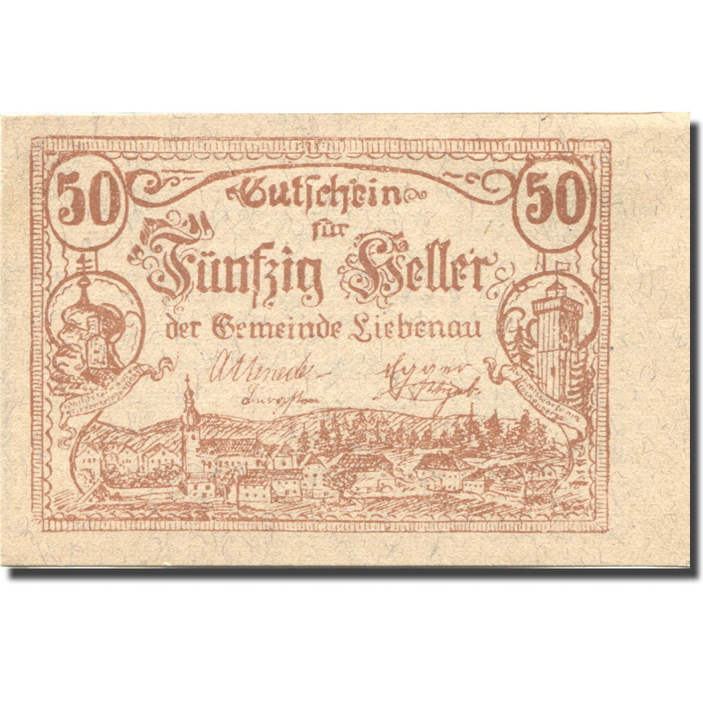 Banknote, Austria, Liebenau, 50 Heller, village, 1921 UNC(63) Mehl:FS 521