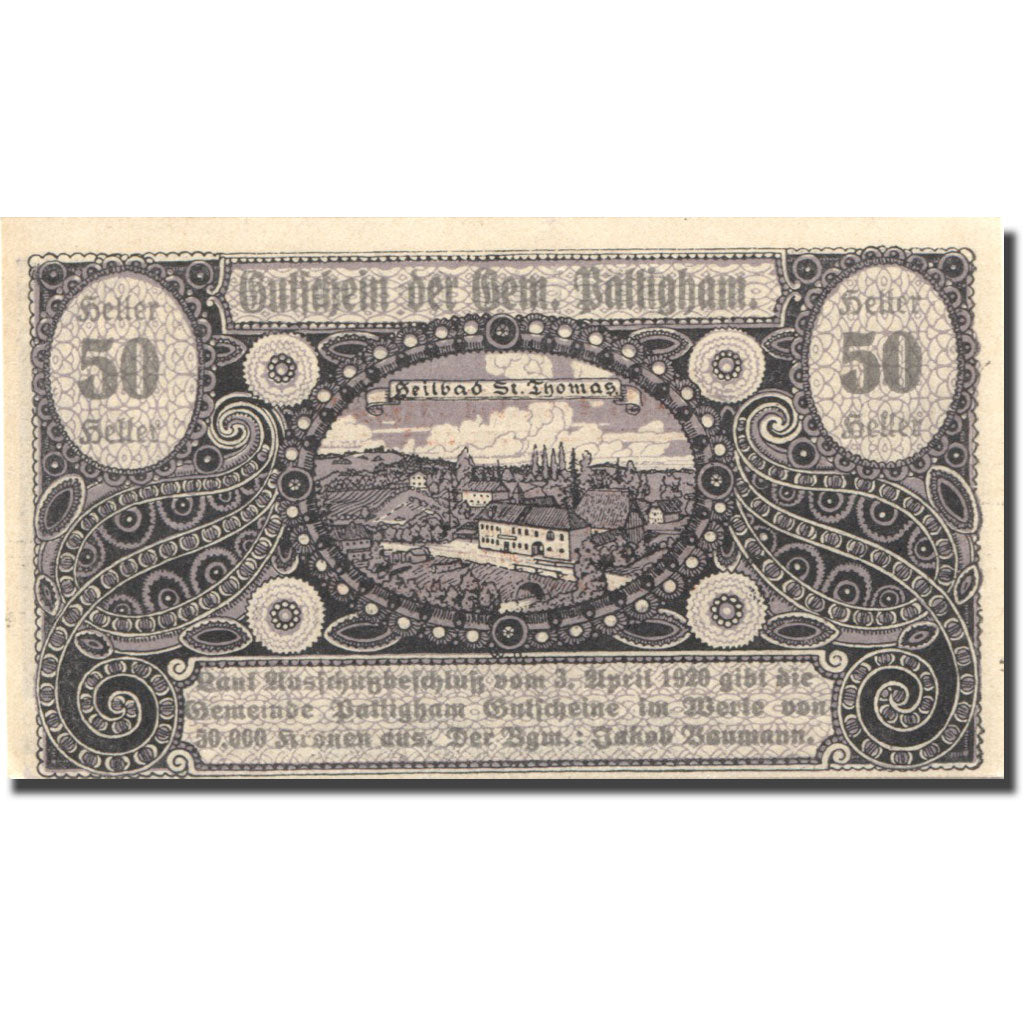 Banknote, Austria, St Thomas, 50 Heller, village, 1920 UNC(63) Mehl:FS 938