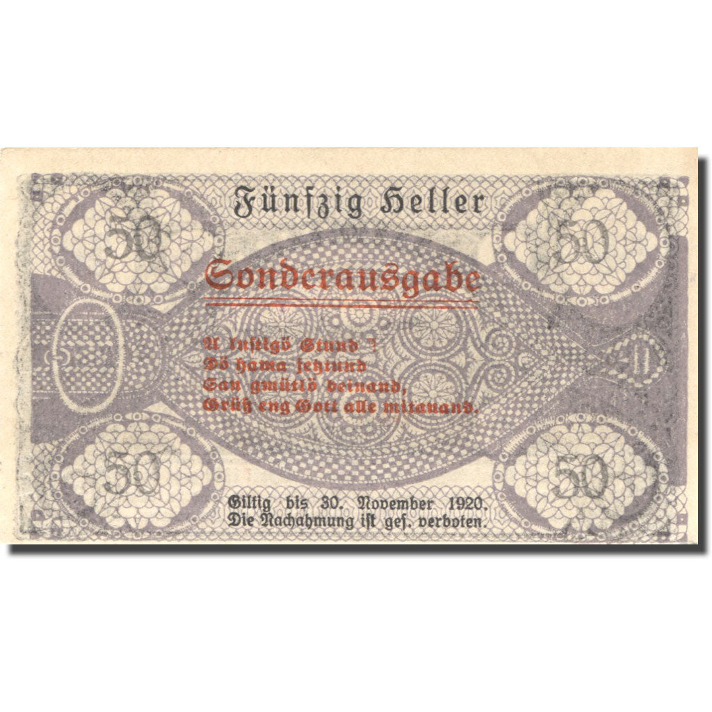 Banknote, Austria, St Thomas, 50 Heller, village, 1920 UNC(63) Mehl:FS 938