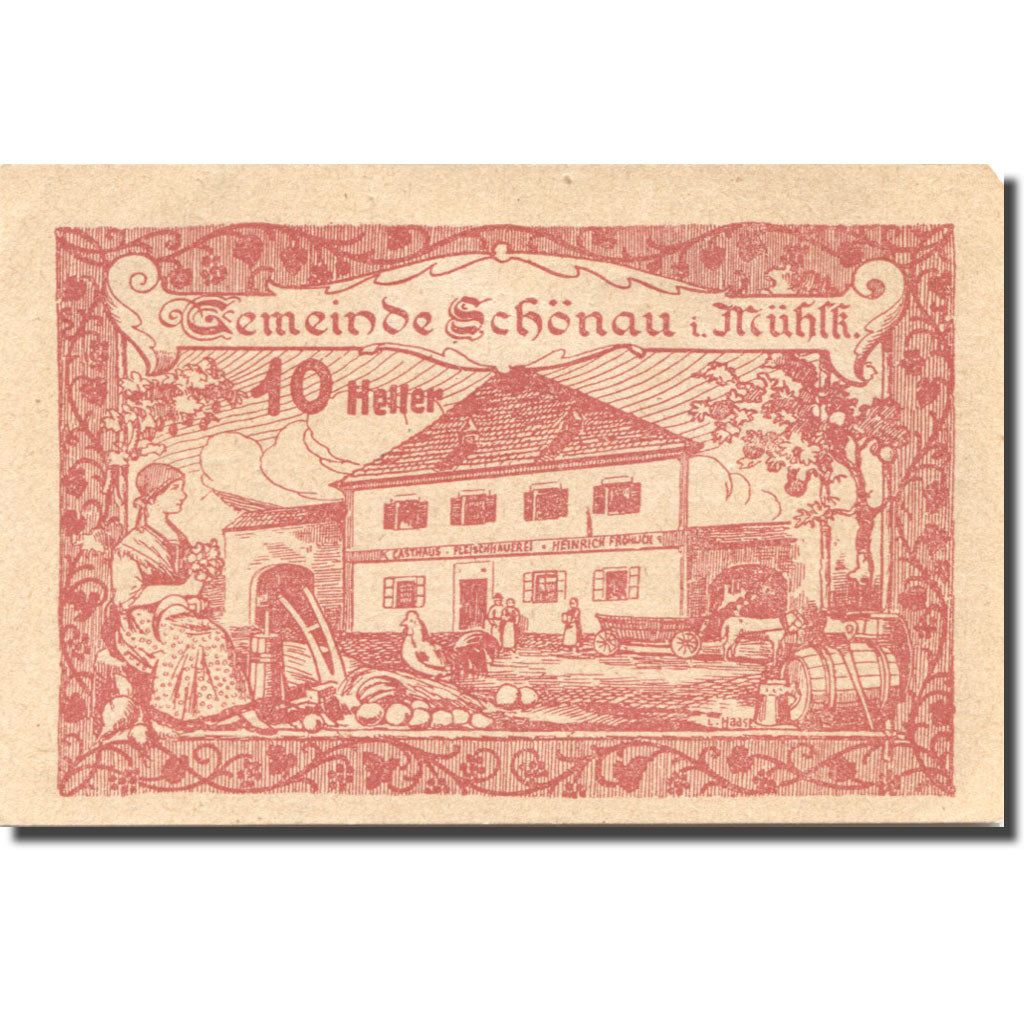 Banknote, Austria, Schönau, 10 Heller, mairie, 1920 UNC(60-62) Mehl:FS 966b