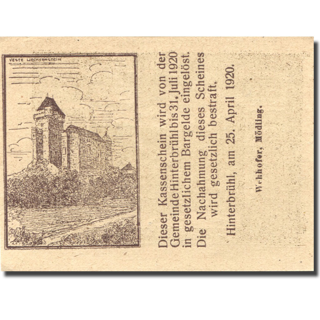 Banknote, Austria Hinterbrühl 10Heller paysage 1920 UNC(63) brown Mehl:FS 376Ib1