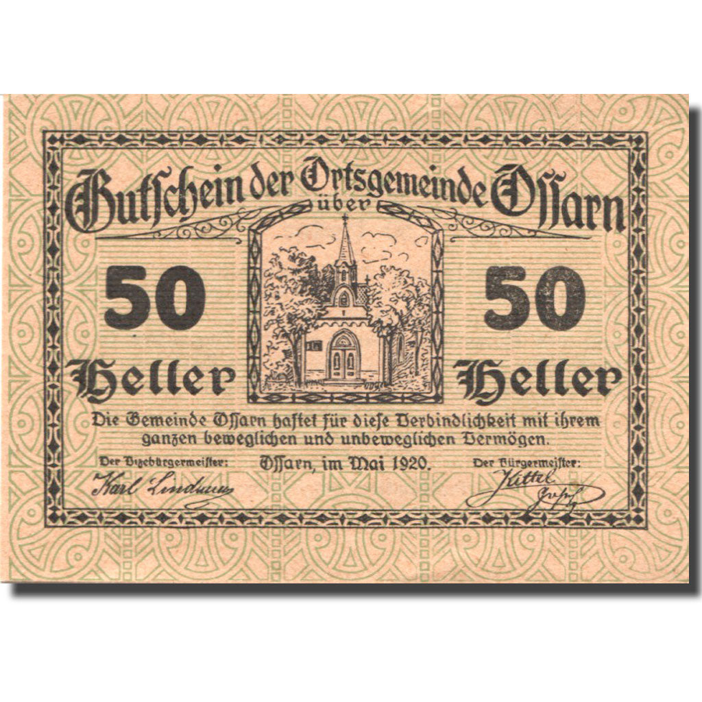 Banknote, Austria, Ossarn, 50 Heller, Eglise 1920-12-31 UNC(63), Mehl:FS 712a2.1