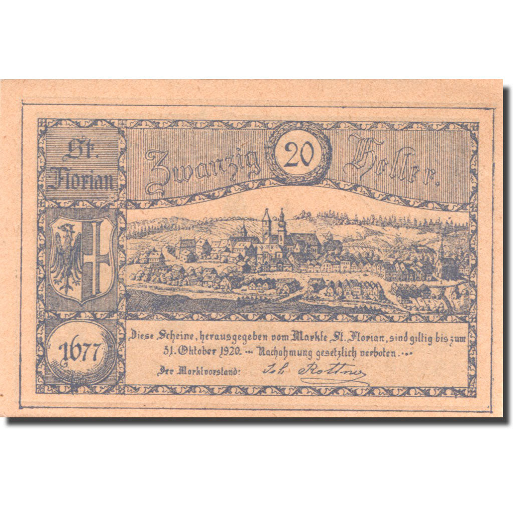 Banknote, Austria, St Florian, 20 Heller, Blason, 1920 UNC(63) Mehl:FS 879Ib