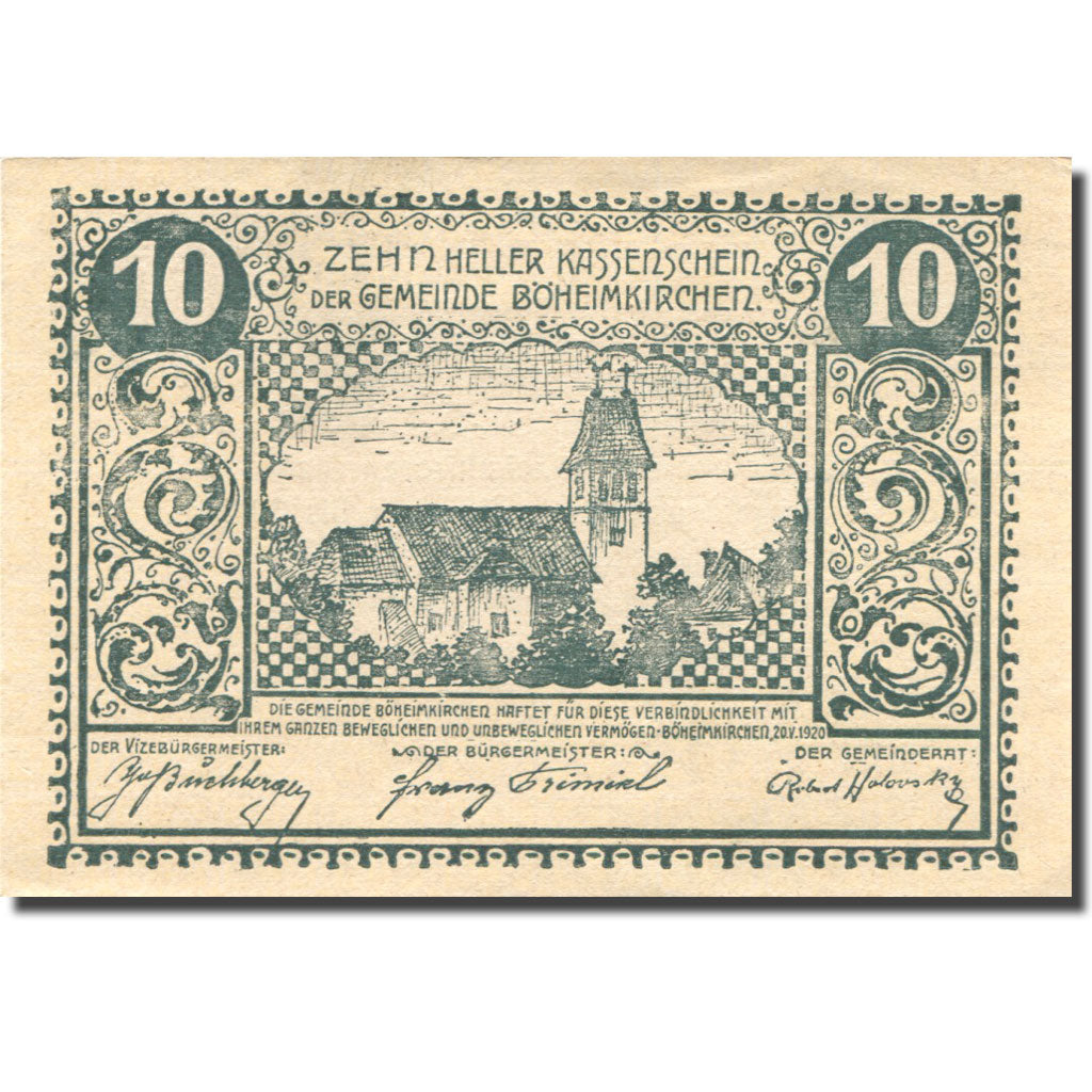 Banknote, Austria, Böheimkirchen, 10 Heller, Eglise, 1920 UNC(63) Mehl:FS 97