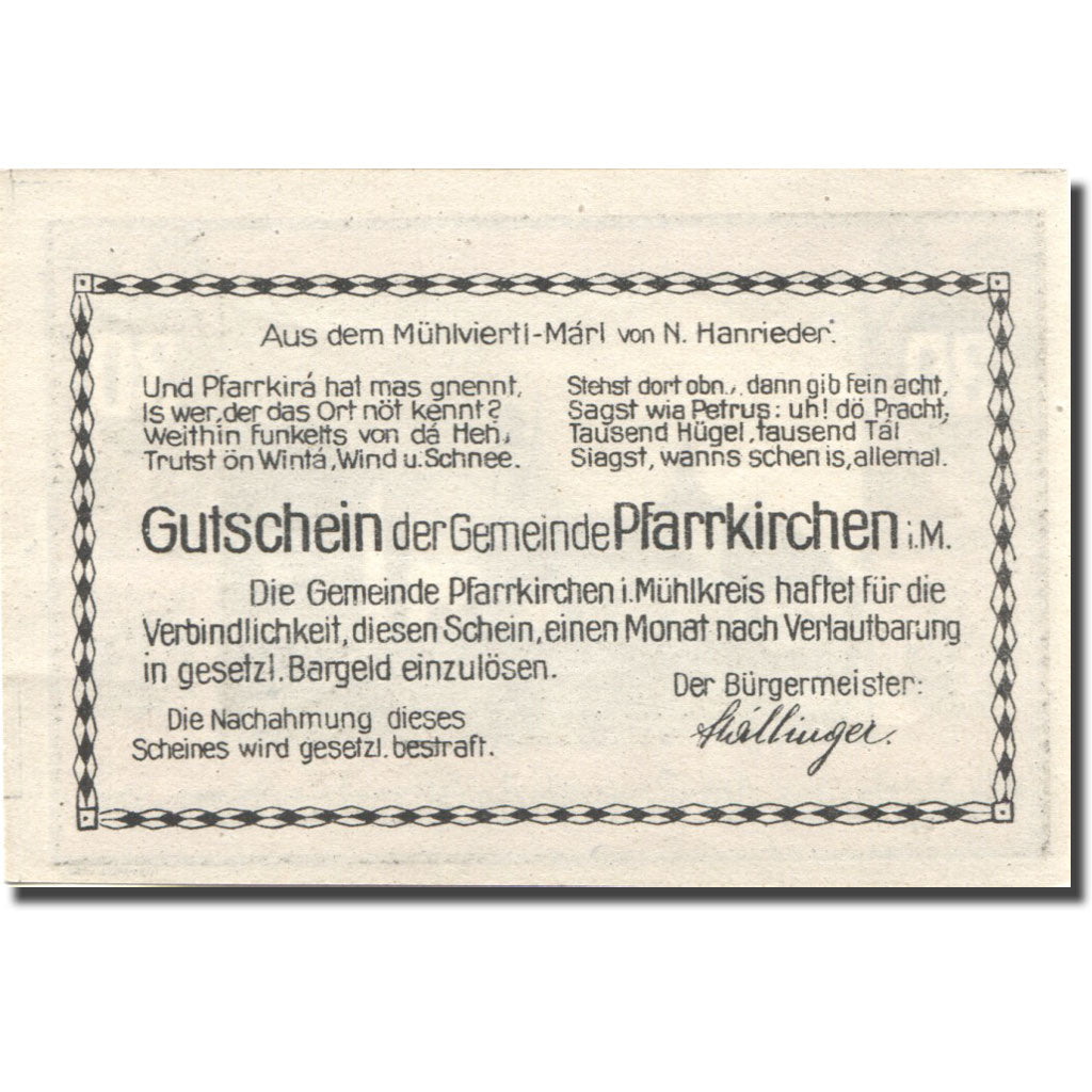 Banknote, Austria, Pfarrkirchen, 30 Heller, Eglise, UNC(63), Mehl:FS 744IIIb
