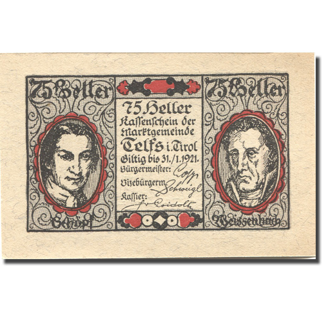 Banknote, Austria, Telfs, 75 Heller, chalet 1921-01-31, UNC(63), Mehl:FS 1061j