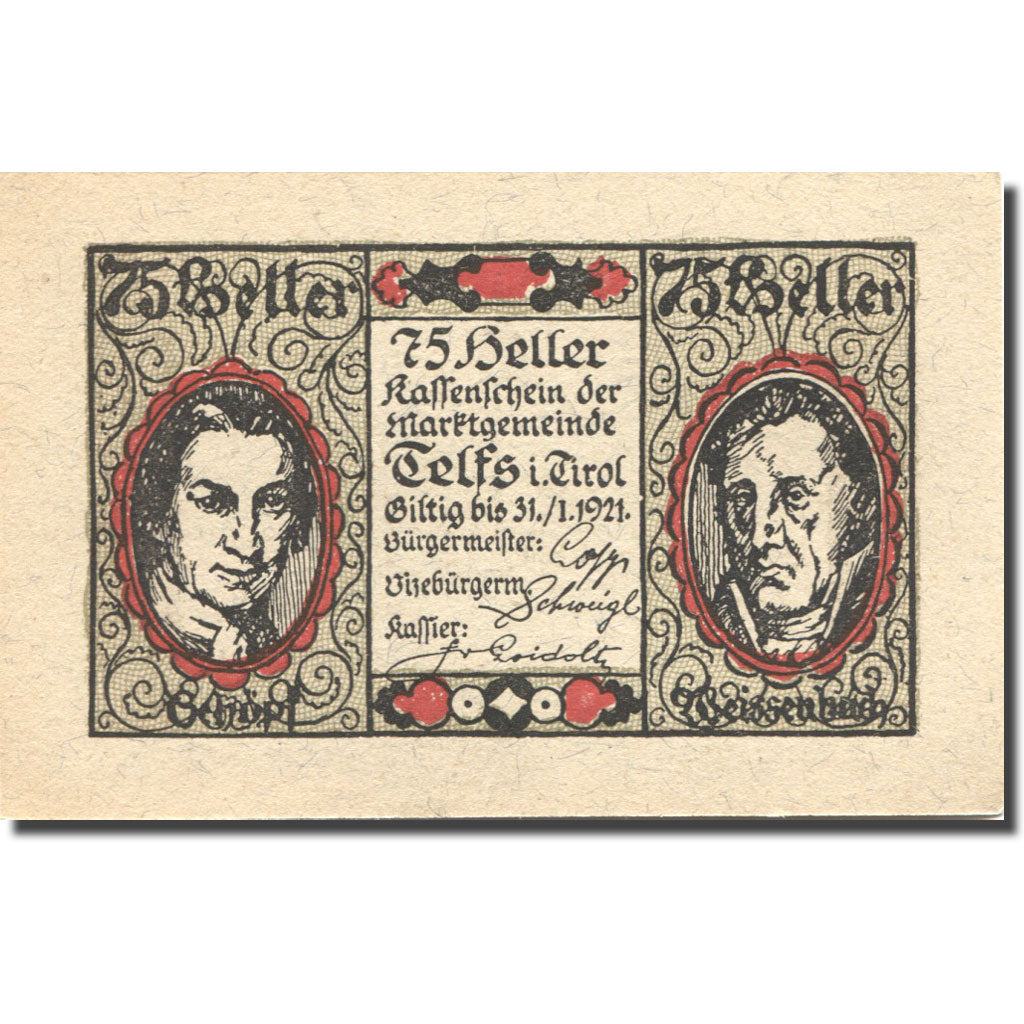 Banknote, Austria, Telfs, 75 Heller, Eglise 1921-01-31, UNC(63), Mehl:FS 1061j