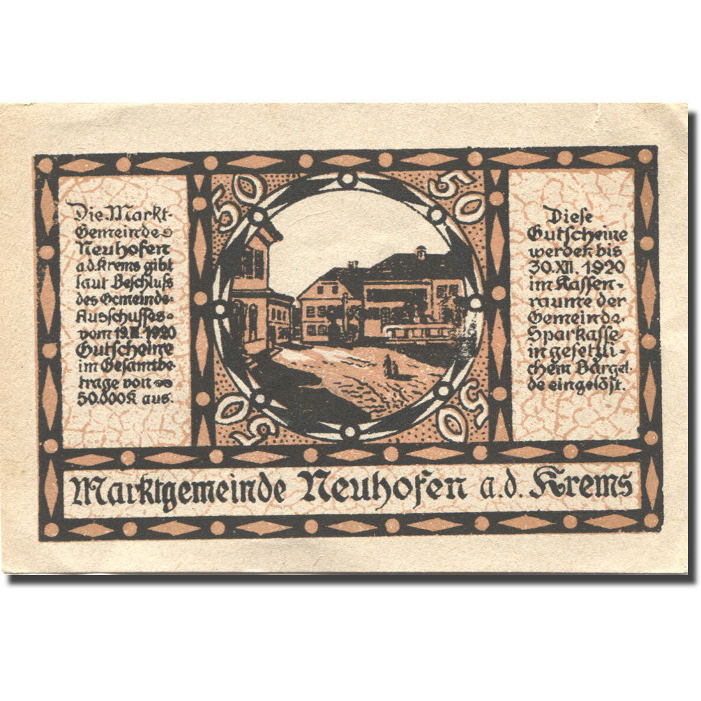 Banknote, Austria, Neuhofen, 50 Heller, rue, 1920 AU(55-58) Mehl:FS 648a