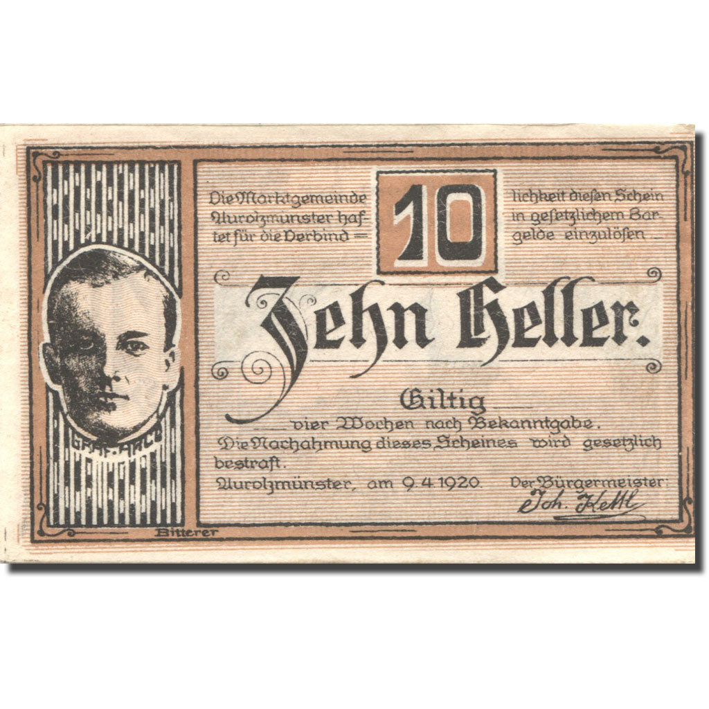 Banknote, Austria, Aurolzmünster, 10 Heller, Eglise, 1920, UNC(63) Mehl:FS 69a