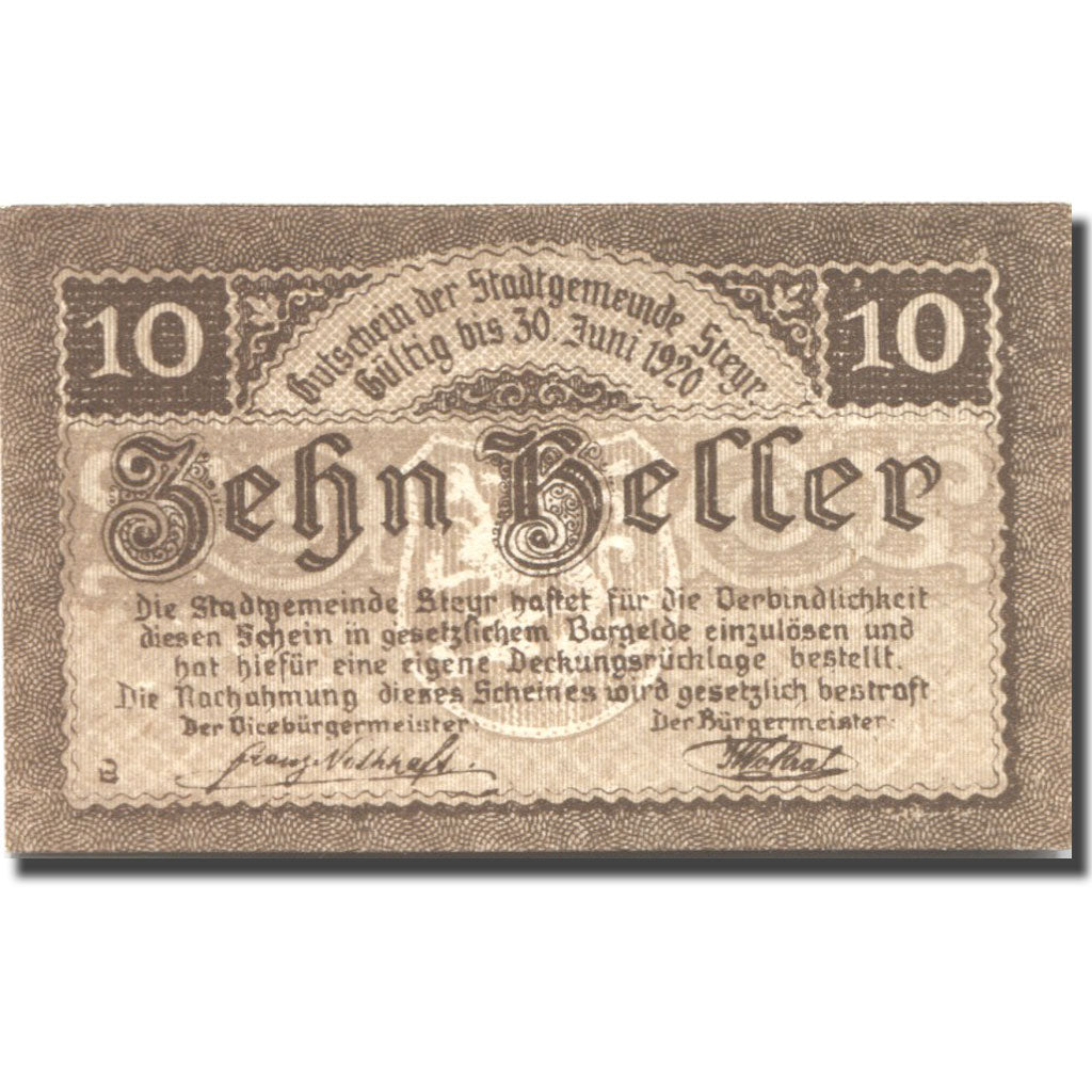 Banknote, Austria, Steyr, 10 Heller, Blason 1920-06-30, UNC(63), Mehl:FS 1034Ia