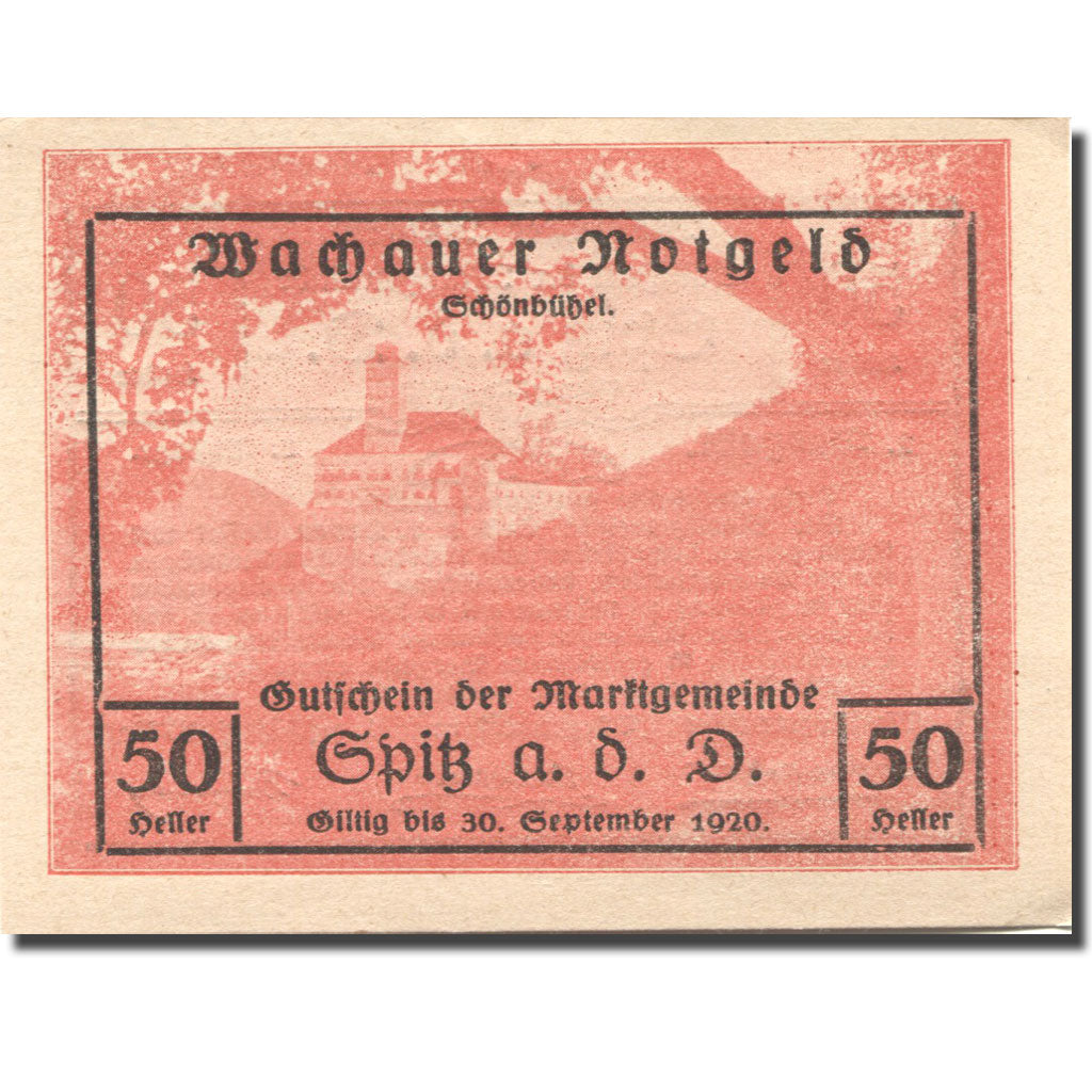 Banknote, Austria, Spitz a/d Donau, 50 Heller, château 1920 UNC(63) Mehl:FS 1122