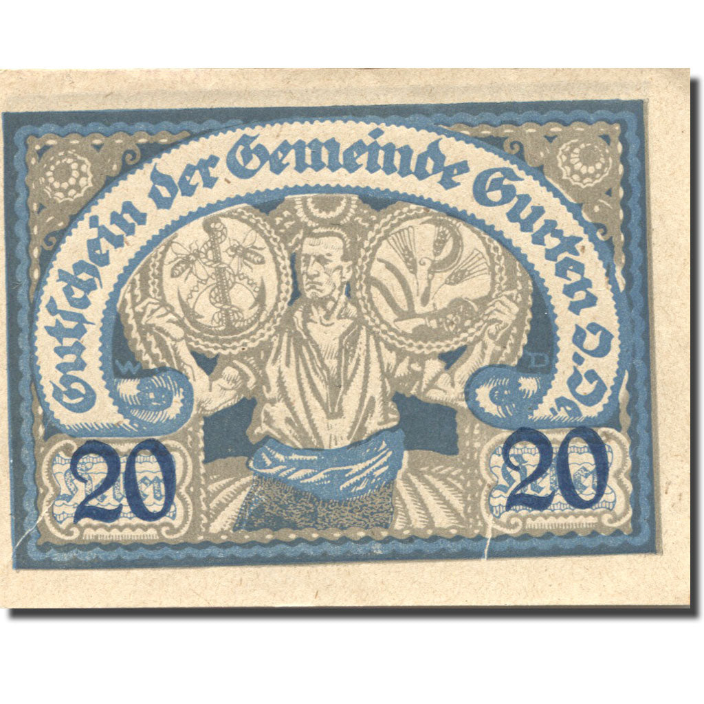 Banknote, Austria, Gurten, 20 Heller, personnage, 1920 UNC(63) blue Mehl:FS 312A
