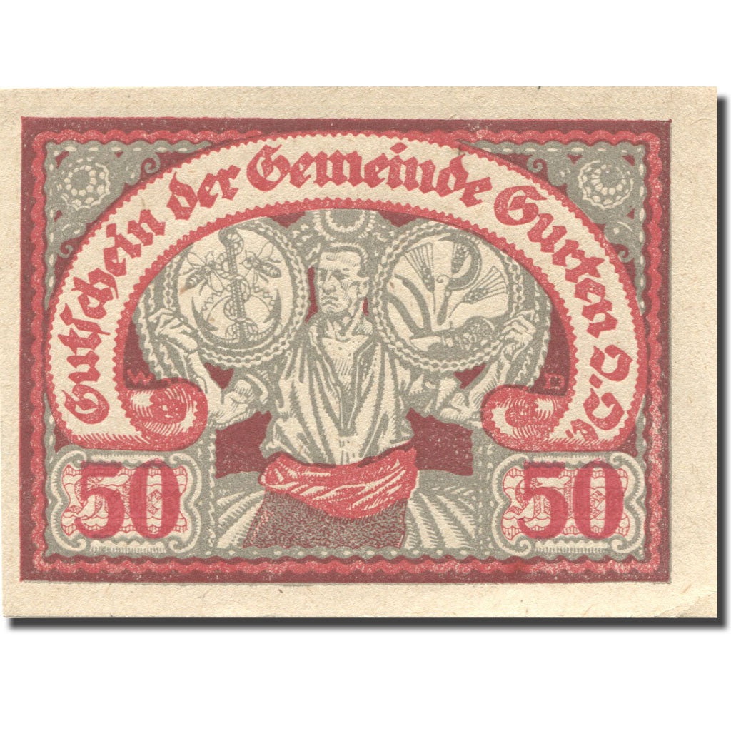 Billet, Autriche, Gurten, 50 Heller, personnage 1, 1920 SPL rouge Mehl:FS 312A
