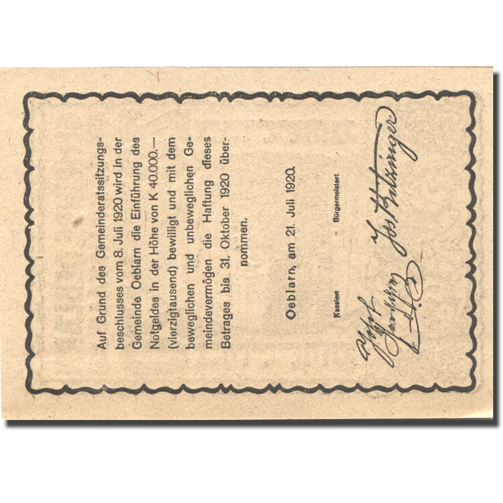 Banknote, Austria, Oeblarn, 20 Heller, montagne, 1920 UNC(63) Mehl:FS 700IIa
