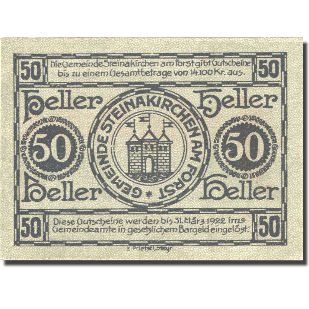 Banknote, Austria, Steinakirchen 50 Heller, Blason, 1922 UNC(63) Mehl:FS 1017I