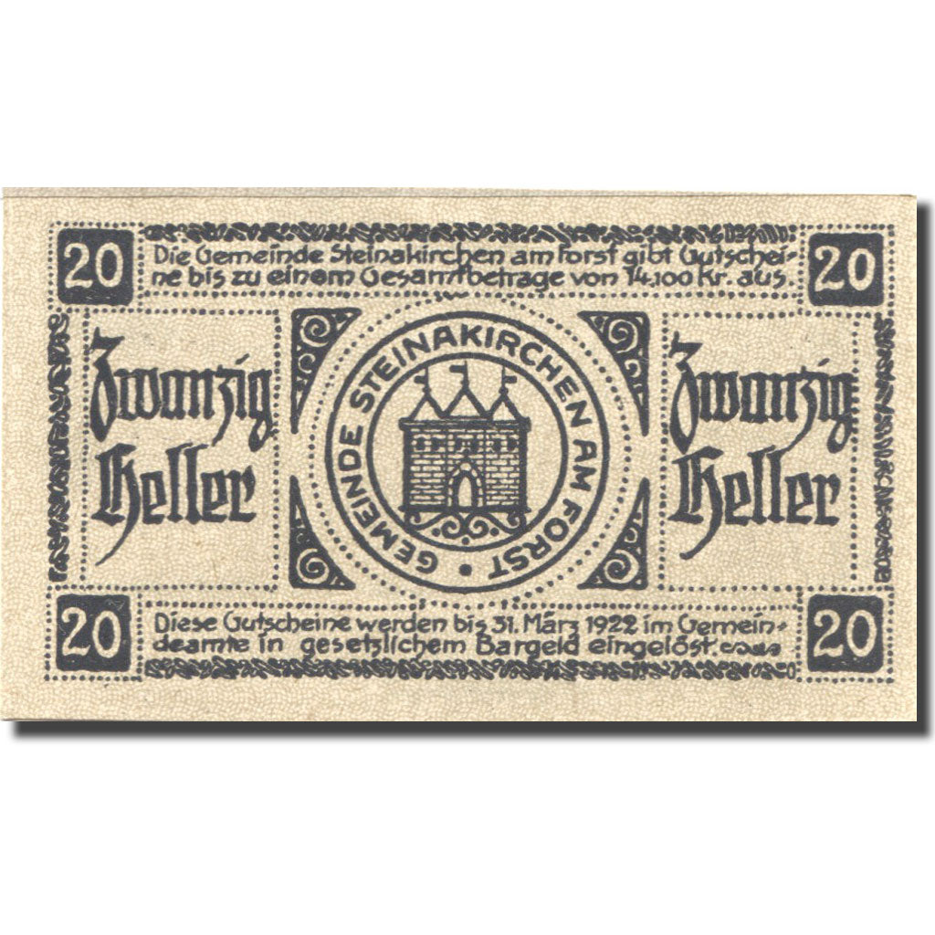 Banknote, Austria, Steinakirchen, 20 Heller, Blason, 1922 UNC(63) Mehl:FS 1017I