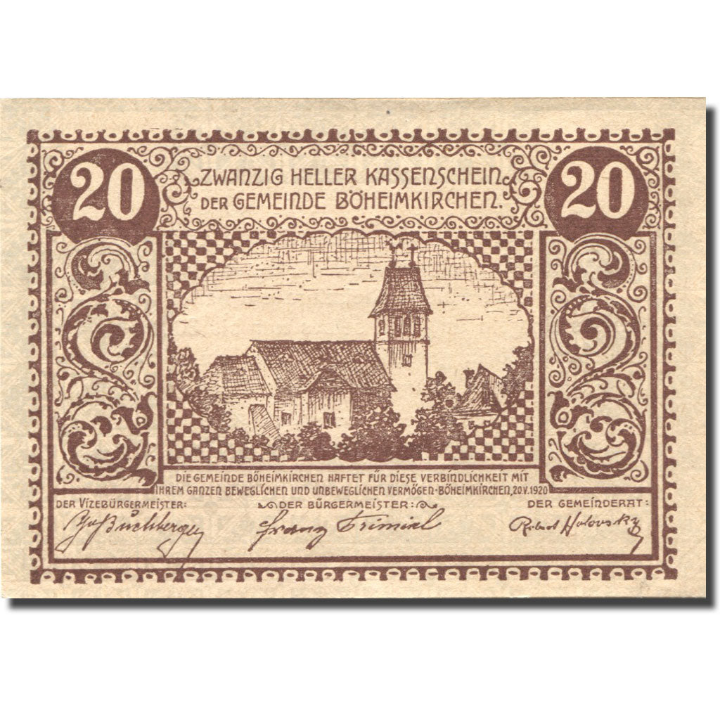 Banknote, Austria, Böheimkirchen, 20 Heller, Eglise, 1920, UNC(64) Mehl:FS 97